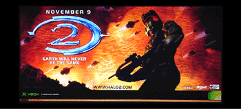 AnimactionTM motion sign with orange explosions made for the Halo 2 video game for Xbox